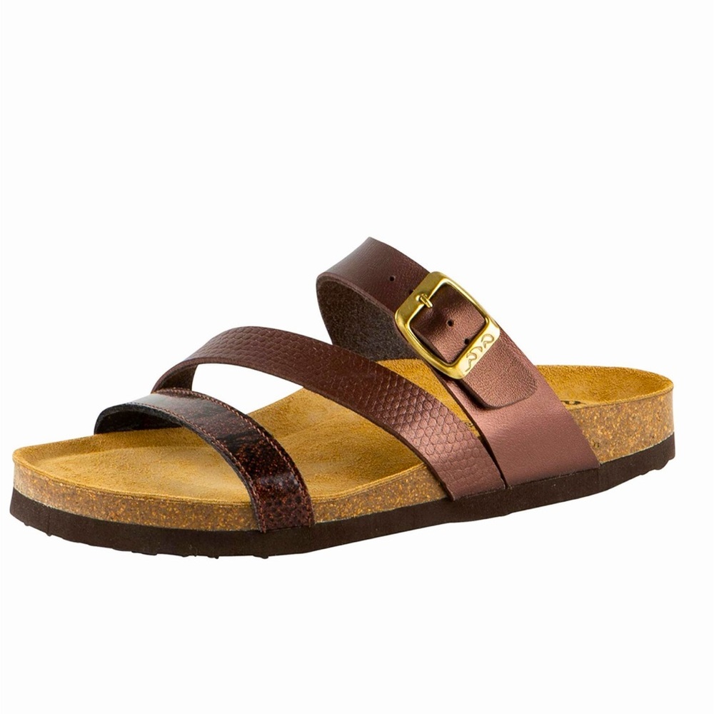 Ara women’s slide flat sandal in bronze. Size 10